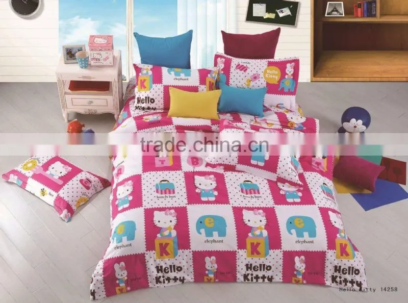 High quality 100% cotton reactive printed hello kitty bedding sets for children