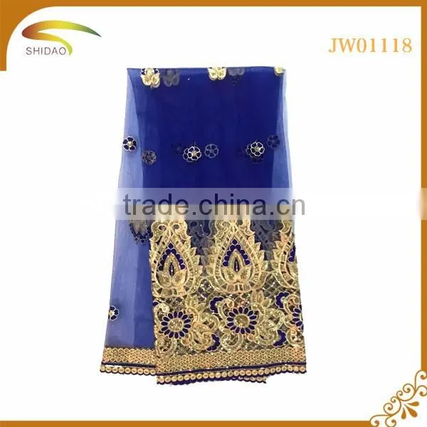 wholesale high quality Nigerian decorative embroidery 3D patterned silk fabric for bridal dress