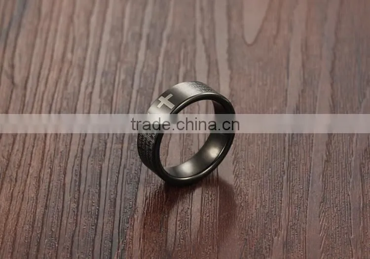 Fashion jewelry manufacturer china cross prayer tungsten carbide ring