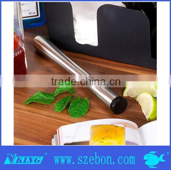 Hot sale stainless steel cocktail muddler with black plastic head barware