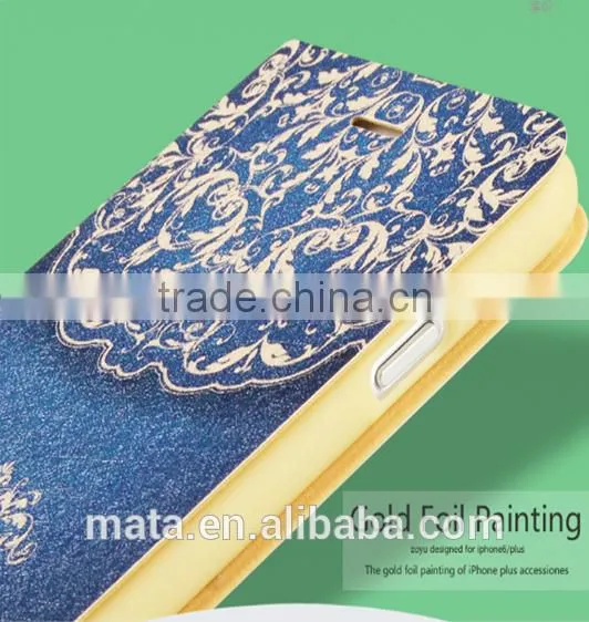 Glod Foil Painting Ultra Thin Breathable Leather Case For iphone 6