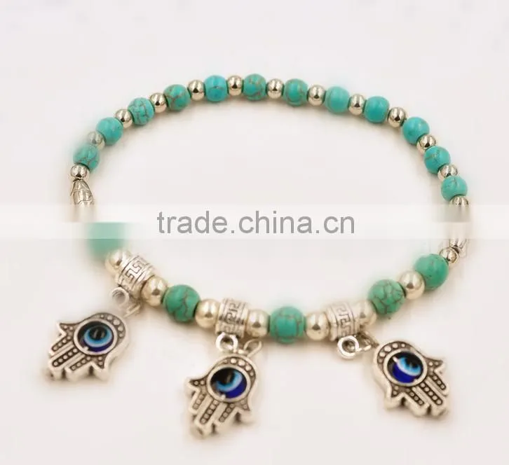 Elegent shamballa bracelet for ladies, green beaded bracelet with hamsa hand charm