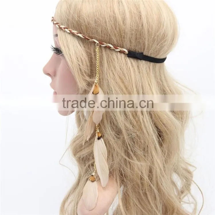 indian feather elastic hand fashion head band