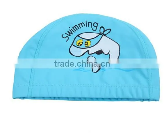 Children Comfortable Wear PU Waterproof Earmuffs Cartoon Dolphin Swimming Cap