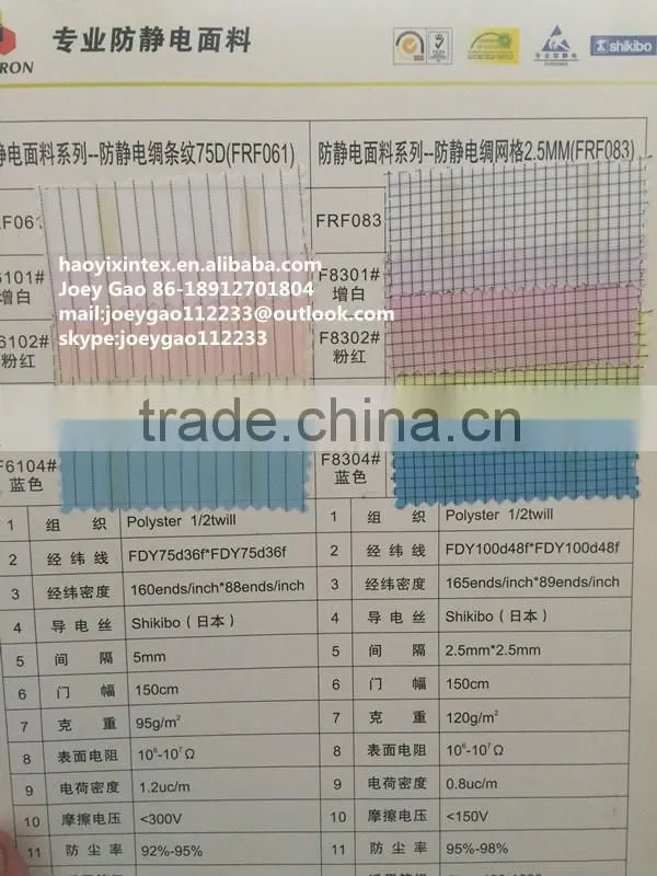 Antistatic Fabric/ESD Fabric/Esd garment/uniform