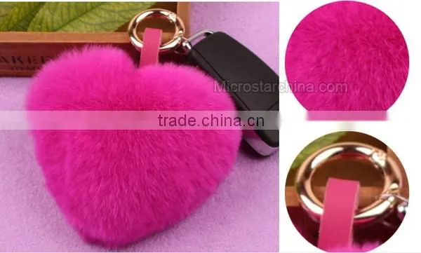 Top Quality Real Rex Rabbit Fur Pom Keychain Heart Shape Keychain