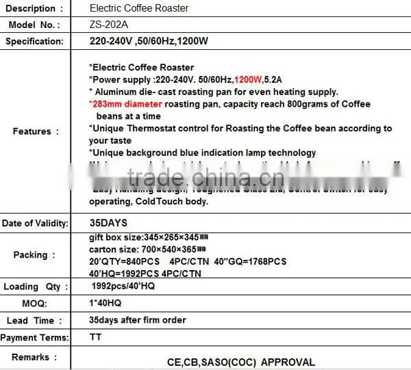 ZS-202A Electric Coffee Roaster For The Middle East