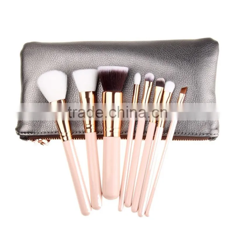 Cheap 8pcs new products wholesale chinese pink makeup brush set