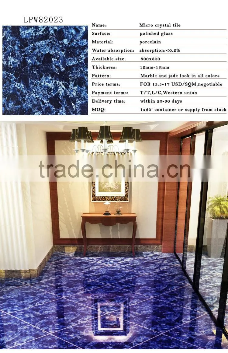 32x32 super glossy blue polished porcelain floor tile