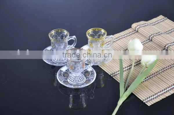 6 Glass cup and saucer with decal technology