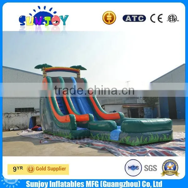 Coconut palm double lane inflatable water slide with pool