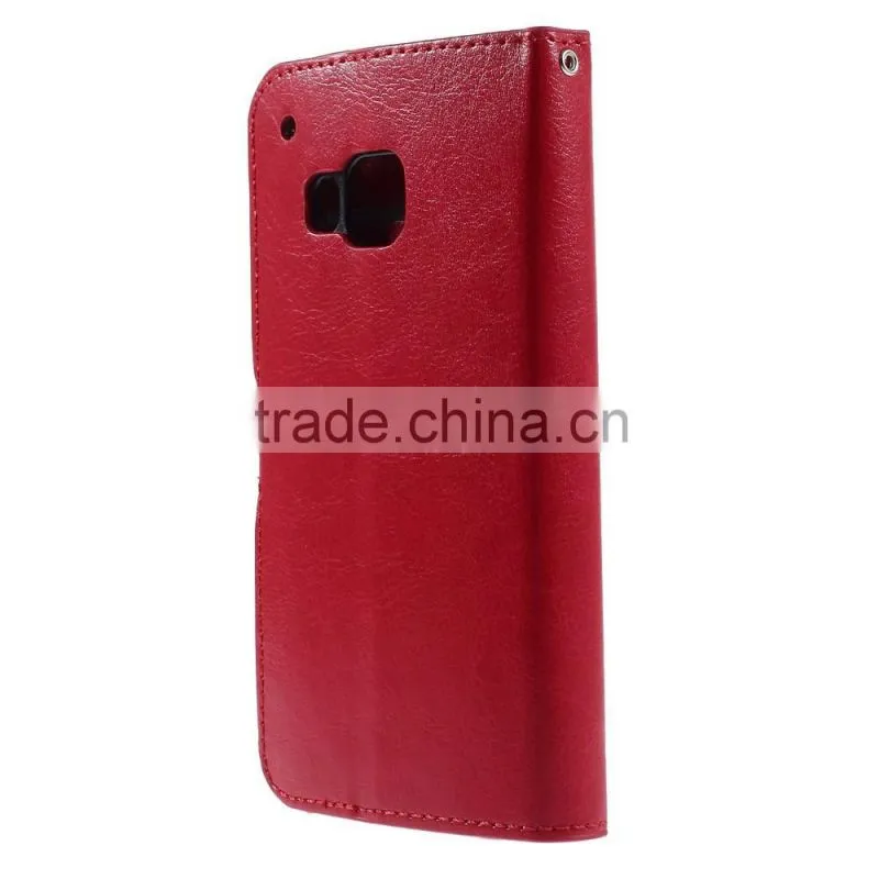leather stand smart phone case for HTC One M9, for HTC One M9 luxury pu leather wallet