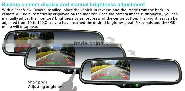 bluetooth handsfree car kit Rearview Mirror with back up display