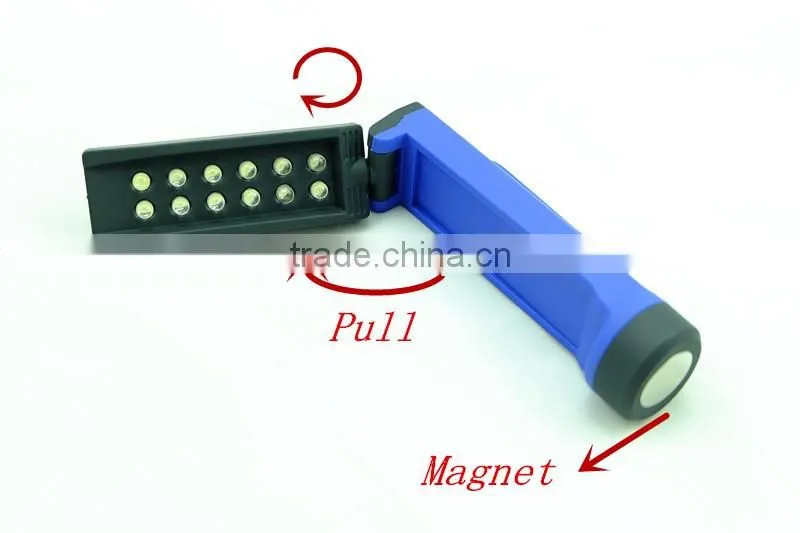 12 LED Work Torch Light Universal rotating 4*AAA battery Work Lamp Magnet Plastic