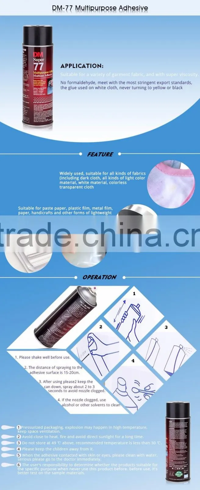 DM 77 all-purpose spray adhesive glue for pvc paper and plastic