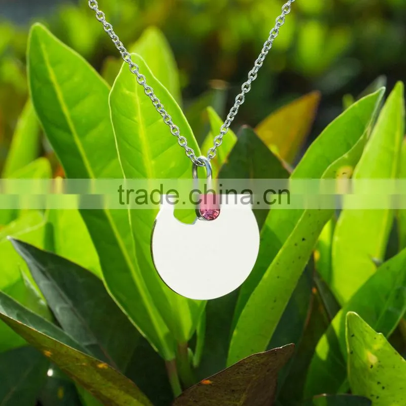 316l stainless steel round plate pendant with decorate zircon