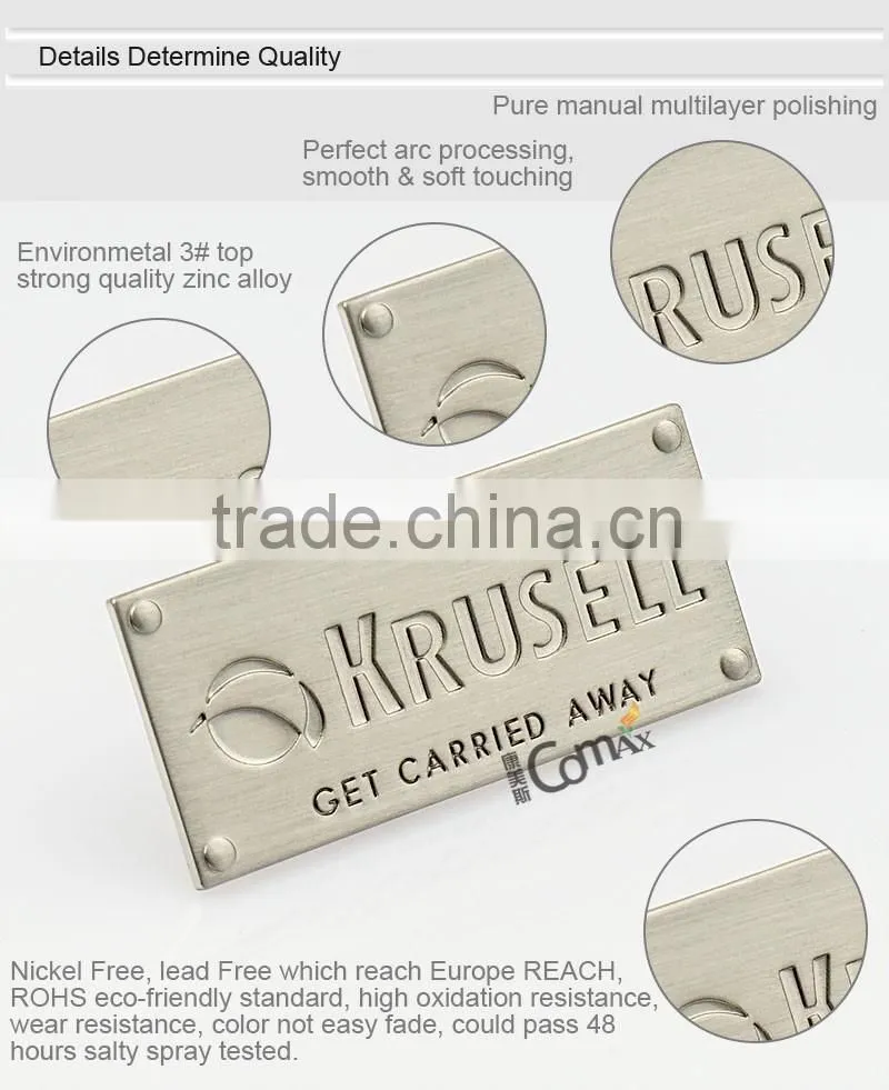 Wholesale fashion engraved custom metal bag label for handbag