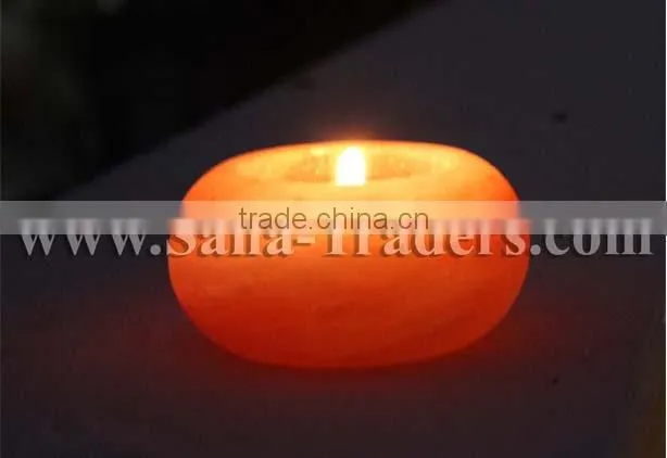 Natural Himalayan Crystal Rock Salt Designed Small Round Shape Tea Light/ Candle Holder