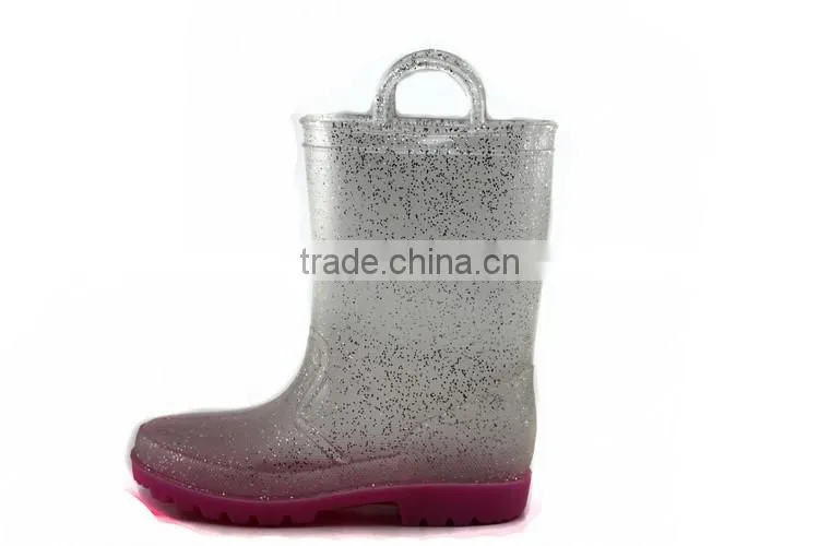 New Fashion Bling Bling Cute PVC Transparent Cheap Rain Boots for Kids