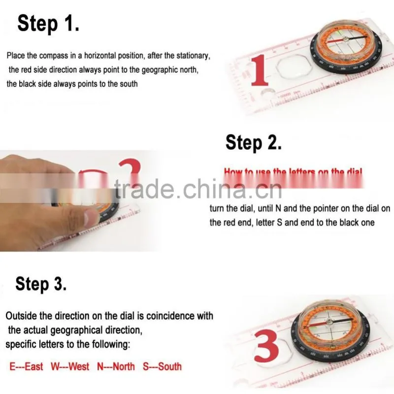 E015 Baseplate Ruler Scouts Camping Hiking Orienteering All in 1 Map Scale Compass