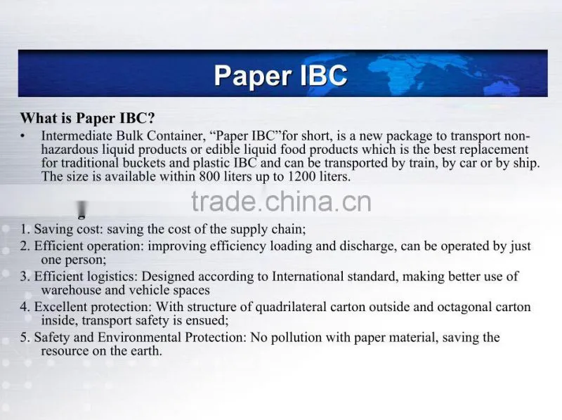 1000L heat resisting carton paper IBC container for bitumen