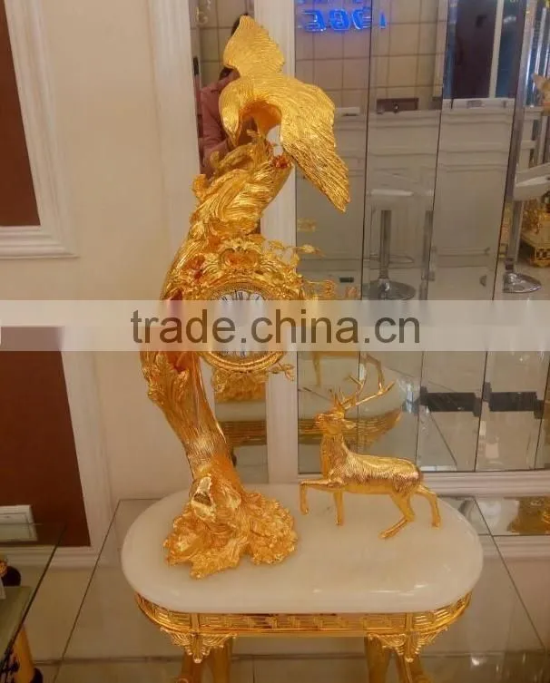 Vintage Bird Landing on Branch Decorated Table Clock, Antique Design Table Clock with Marble Base