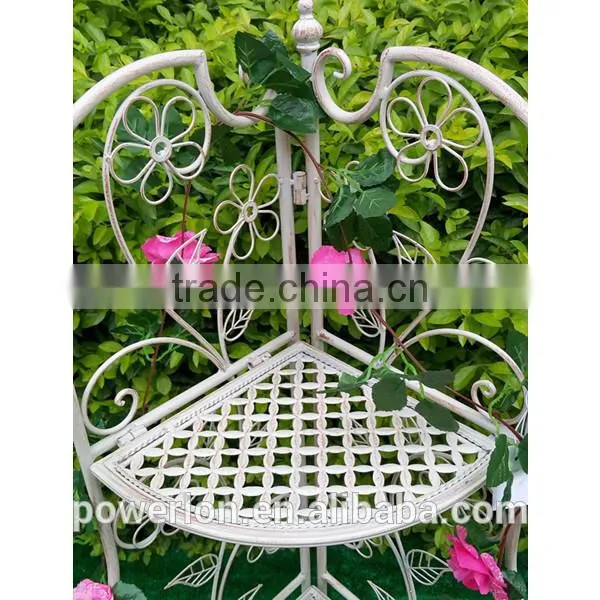POWERLON Vintage foldable metal 3-tier corner shelf plant stand for outdoor and indoor use