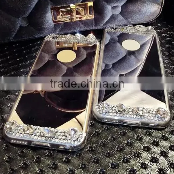 Cell phone case with mirror,TPU mirror diamond phone case for iPhone 6S 6Plus