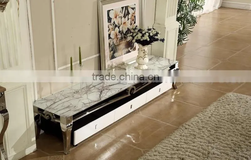 Stainless Steel Support Mirrored Marble Side Table