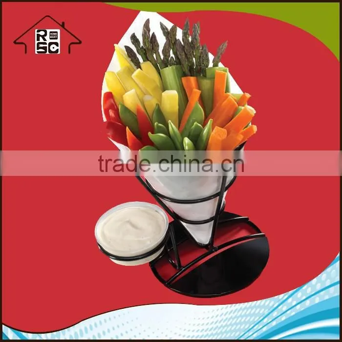 NBRSC Black Metal French Fry Stand with Condiment Bowl Holder
