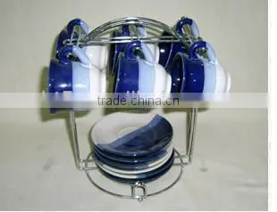 6pcs color gradient custom stoneware coffee mug set with rack