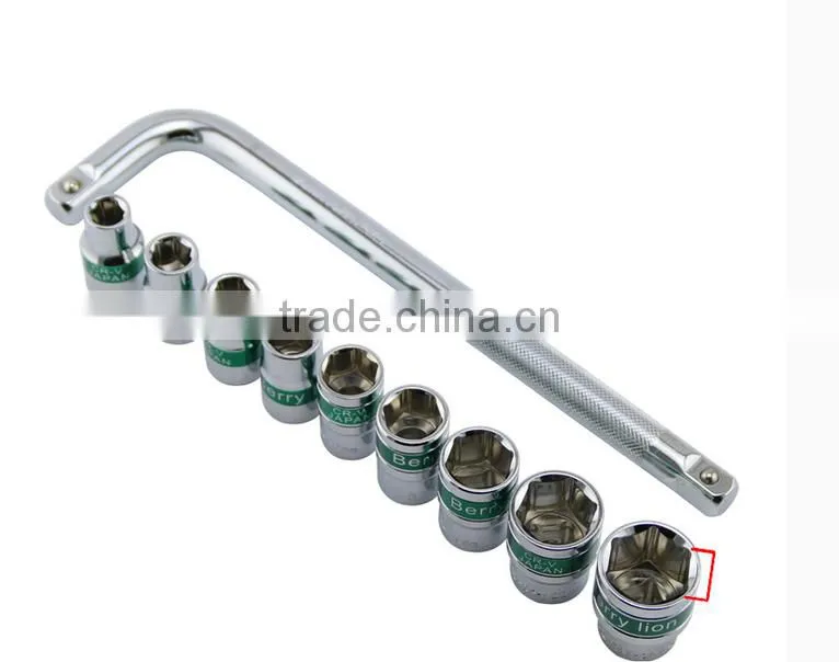 Berrylion 10pcs Socket Wrench Set 9pcs soket and 1piece 1/2" Mirror Curved Rod