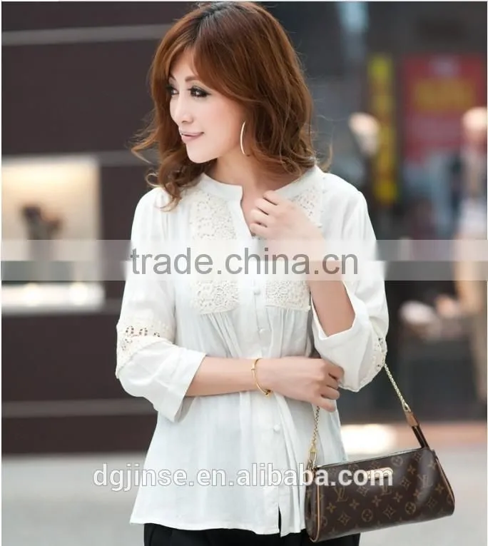 2015 Plus size women clothing ladies slim 6XL floral lace blouse palace Three Quarter sleeve cardigan shirt