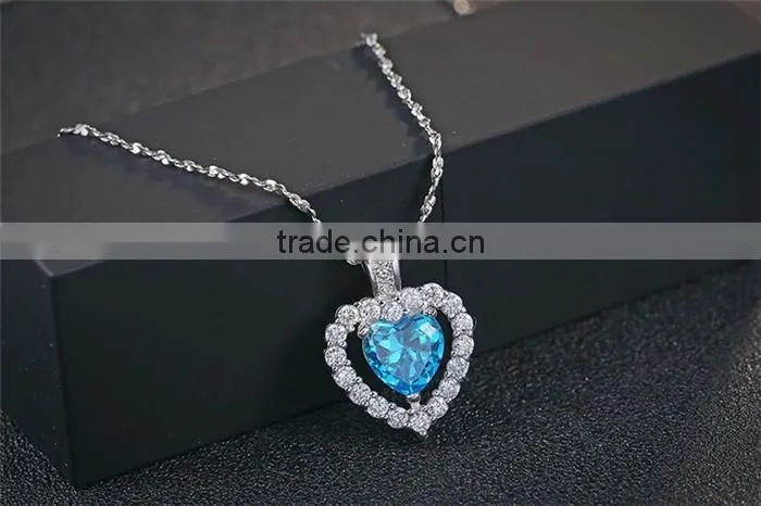 Classic Titanic Heart Of Ocean Crystal 925 Silver heart Chain Pendant Necklace Choker For Women
