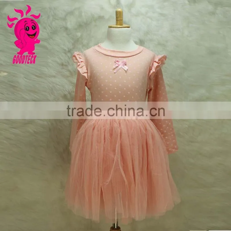 New Model girl long sleeveless dress Kids Girls Party Dress Peach Dress With Angel Wings