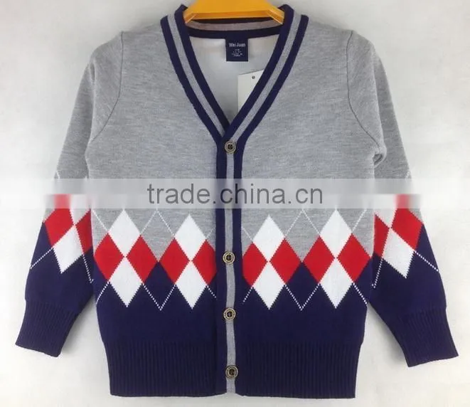 custom boys kids v-neck button-down diamond argle cotton cardigan sweaters