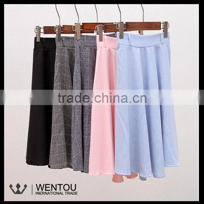 New Fashion Women Plaid Stretch Waist Pleated Skirt
