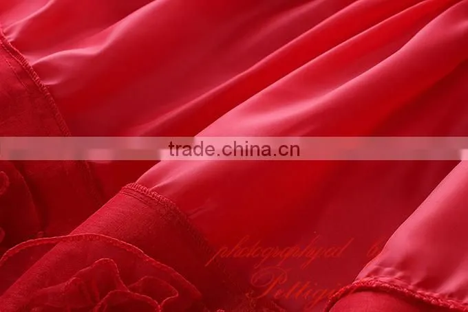 Hot Selling Red Girls Dresses Decorated With Big Flower Fashion Solid Kids Vestido Wholesale Child Wear