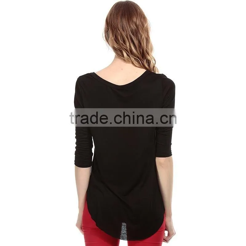 Women's front cross swallow tail 3/4 sleeve crop top t-shirt clothing