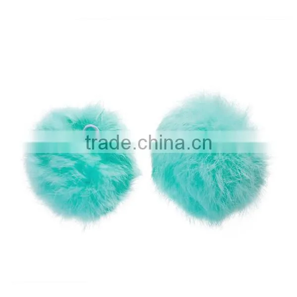 Angora Pom Pom Balls DIY Craft Decoration Mint Green With Ring 80mm Dia.