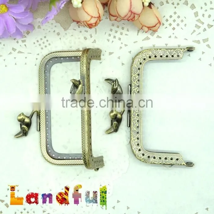 8.5cm Vintage Bronze Round Birds Bag Sewing Metal Coin Kiss Lock Square Frame