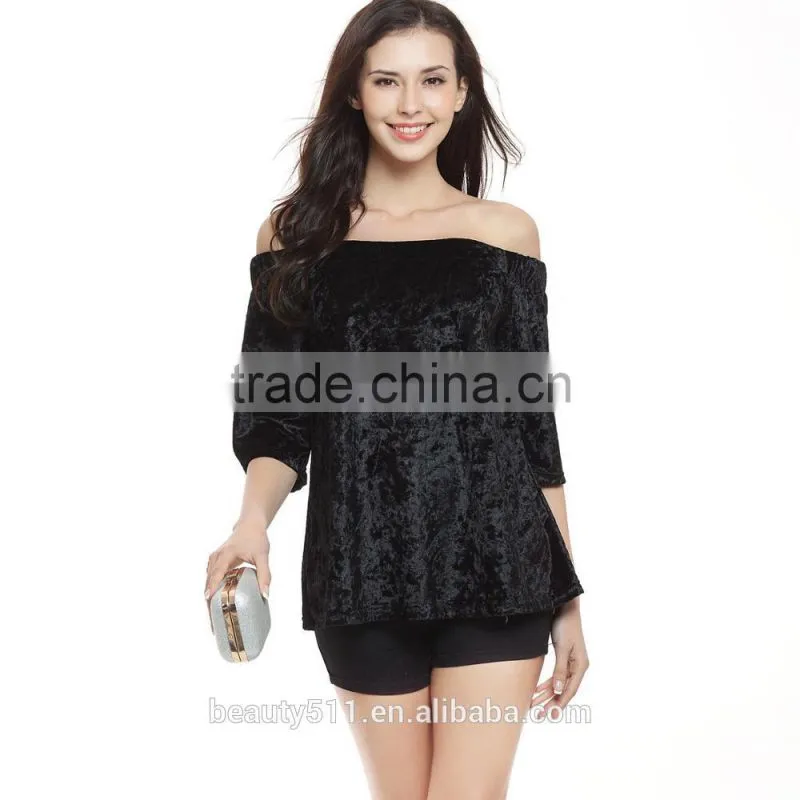 factory hot sales lady tops pleated plus size black stripe T-shirt SD15