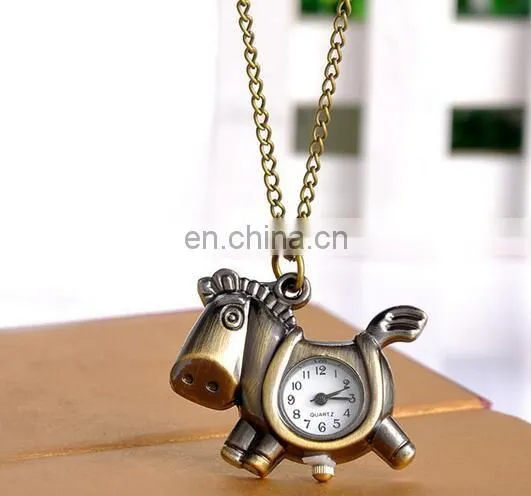 godbead Charming Design Classic Quartz Antique Pony Pendant Children Pocket Watch Necklace retro pocket watch wholesale