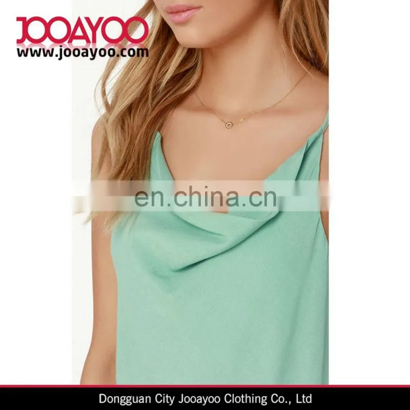 Elegant Ladies Pretty Adjustable Strap Draping Neckline Mint Green Tank Top