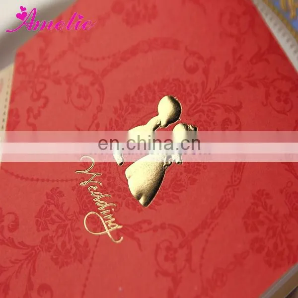 ACW2006 Red Handmde With Lace Wedding Invitation Luxury Invitation Card