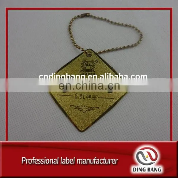 High End Ball Chain Type Stamped Square Shape Custom Logo Frosted Gold Aluminum Metal Tag Keychain