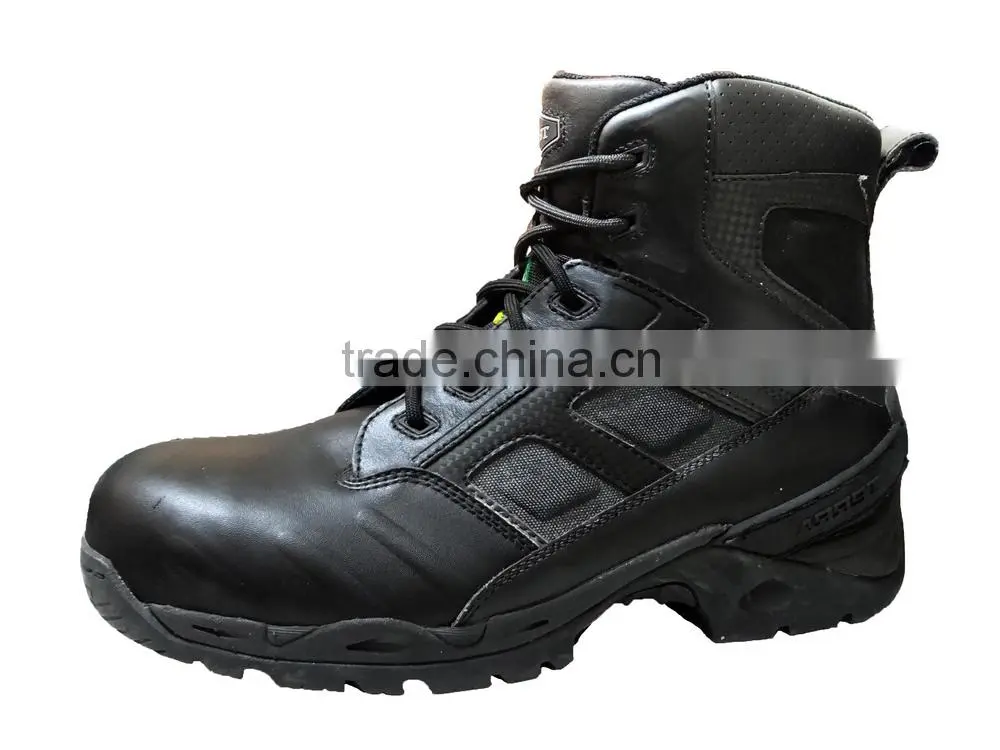 6 Inches black leather steel toe cap military boots with zipper