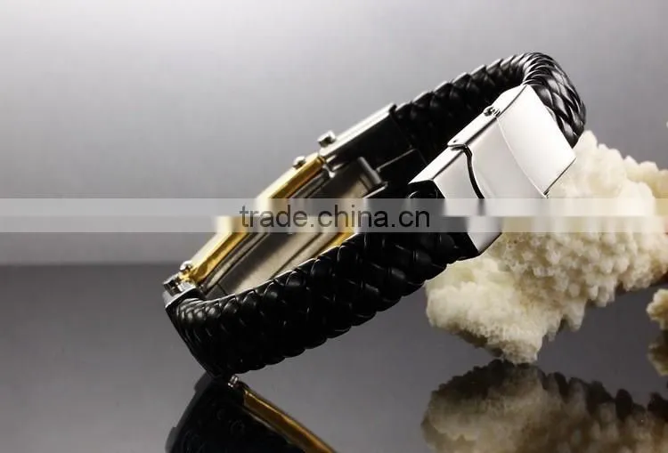 2016 Trendy Genuine Leather Bracelets 316L Stainless Steel Man Bracelet Paypal Accept
