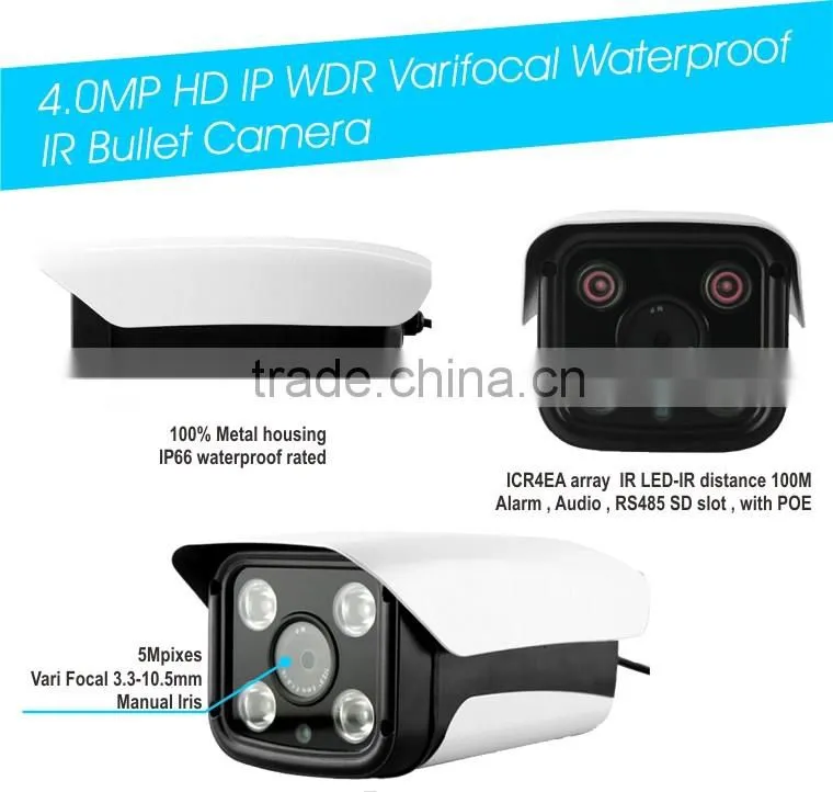 4MP HD IP WDR Vari focal outside adjust IR Bullet Camera compatible with Hikvision DaHua NVR and platform management software