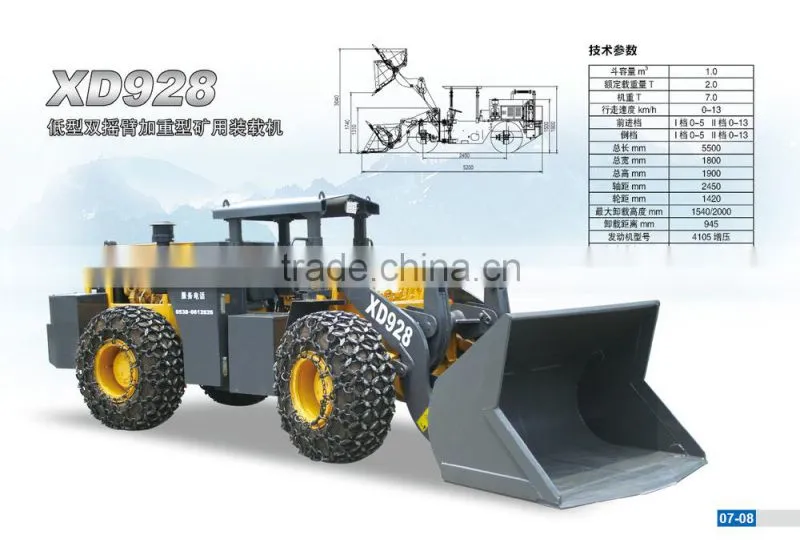 XD928 2Ton 1cbm atv underground mining loader(low type) scooptram alibaba express with CE FOR SALE made in china